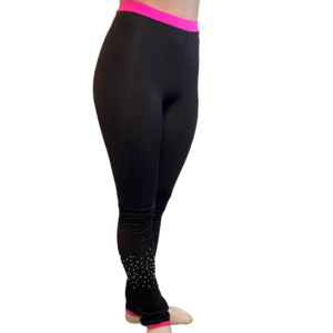 Black training pants with a pink waist, pink legs line and rhinestone embellishment