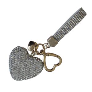 Valkoinen strassikoristeltu sydän avaimenperä