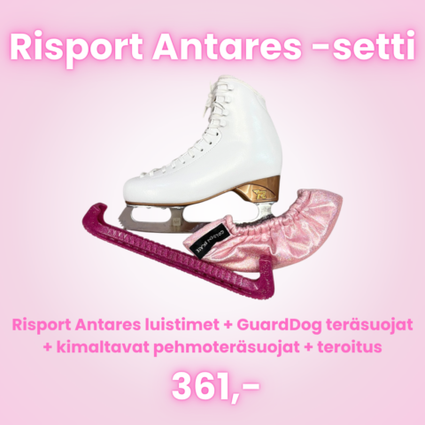 Risport Antares - Aloittelijan Taitoluistimet, kimaltavat pehmoteräsuojat, Guardog teräsuojat ja teroitus sisältyvät hintaan